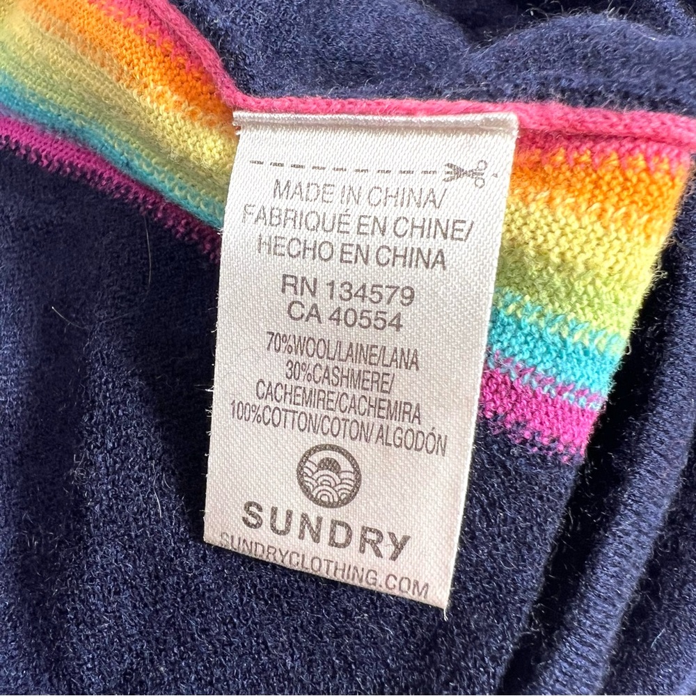 Sundry Cashmere Blend Joggers Sweatpants tRainbow Navy Size 1 -Small - Picture 10 of 13
